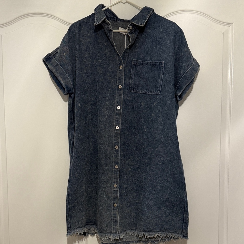 Bluivy, large, NEW,  Button-Up Shirt Dress, fringe bottom